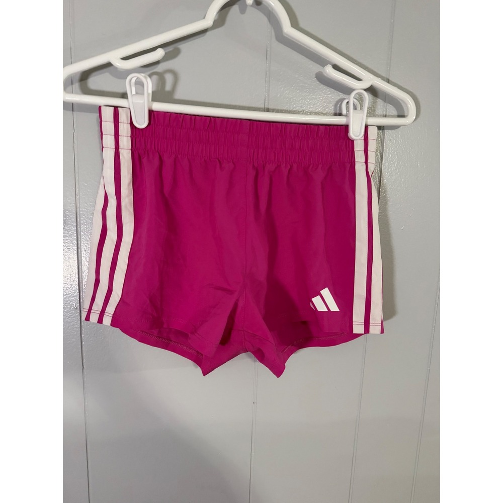 Adidas Athletic Shorts Girls Size M Pink White 3-Stripe Running Gym Activewear